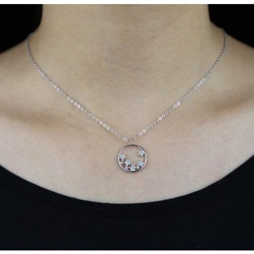 2021 Korean new fashion star shape Round pendant charm Chock Necklaces with bling CZ paved for women Lady charm Wedding jewelry