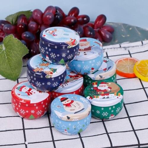 1pc 2021 Christmas Tin Box Santa Claus Snowman Mini Tin Box For Cookies Candy Small Gift Sealed Box New Year Party Supplies