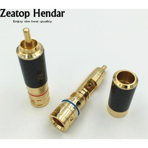 10Pcs Gold Plated Carbon fiber RCA Male Plug Audio Video Speaker Locking Soldering Connector