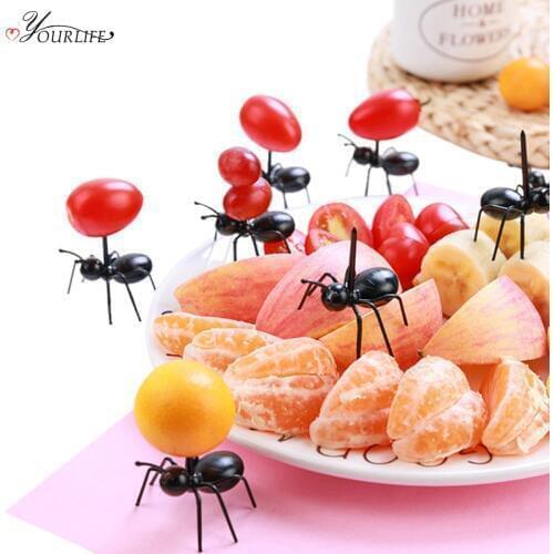 OYOURLIFE 12pcs/set Cute Ant Fruit Fork Reusable Eco Friendly Cake Dessert Fruit Salad Forks Cocktail Picks Decorative Tableware