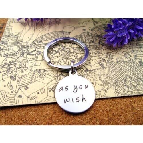 3pcs/lot 28mm stainless steel keyring with 20mm stainless steel circle "as you w ish" charms keyring