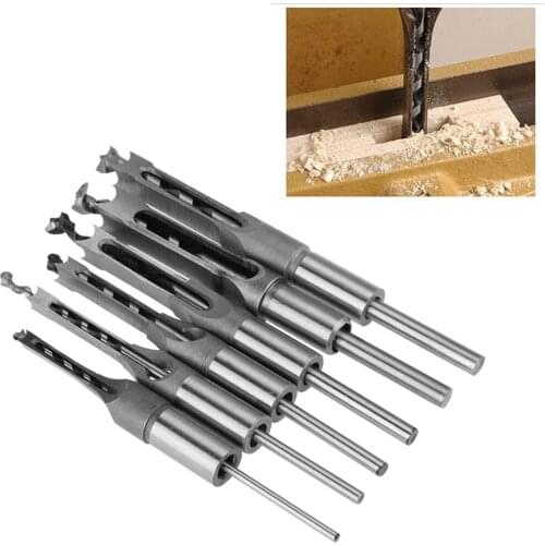 4/6Pcs Square-hole Saw Auger Drill Bit Mortising Chisel Woodworking Tool for Construction Installation Decoration Industry