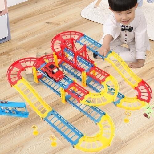 DIY 3D Electric Rail Speed Car Train Model Toys Multi-layer Track Racing Car Fun Build Assemble Toy Birthday Gifts For Kids Boys
