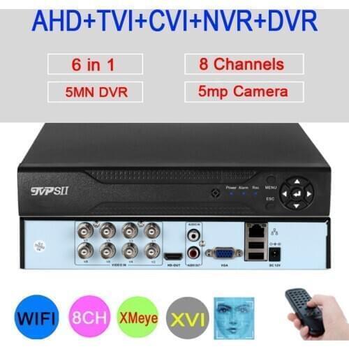 5mp AHD Camera Hi3520D XMeye Audio H.265+ Face Detection 5M-N 8CH 8 Channel 6 in 1 Hybrid Wifi Onvif NVR TVI CVI AHD CCTV DVR