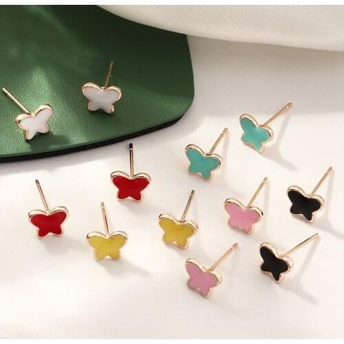 6 Pairs Women Ear Studs Butterfly Shape Simple Alloy Stud Earrings Piercing Earrings Metal With Enamel Stud Earrings Jewelry
