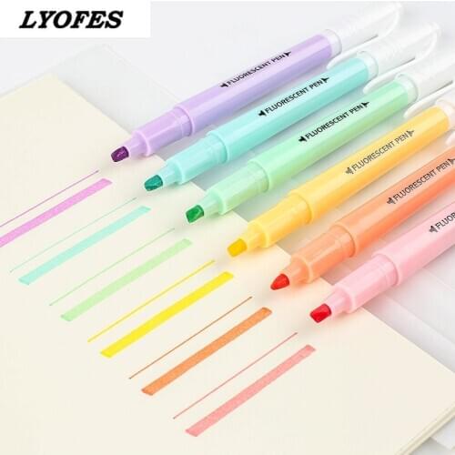 6pcs/set Cute Candy color Highlighter Pen Stationery Double Headed Fluorescent marker Pen Mark Pen Office School Supplies