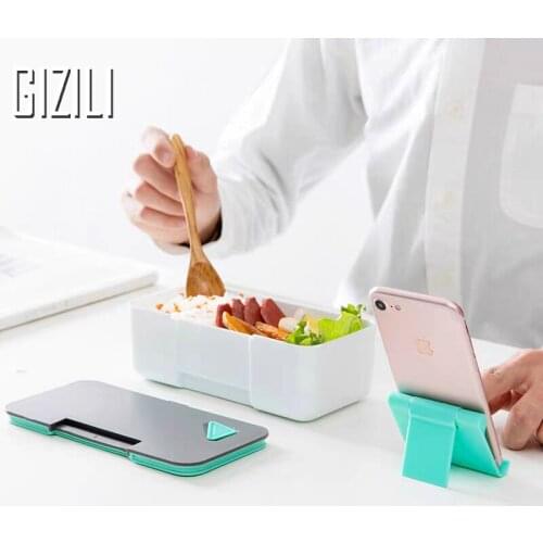 650Ml Microwavable Lunch Box Leakproof Bento Box Portable Food Container for Kids Picnic Office Workers School with Phone Stand
