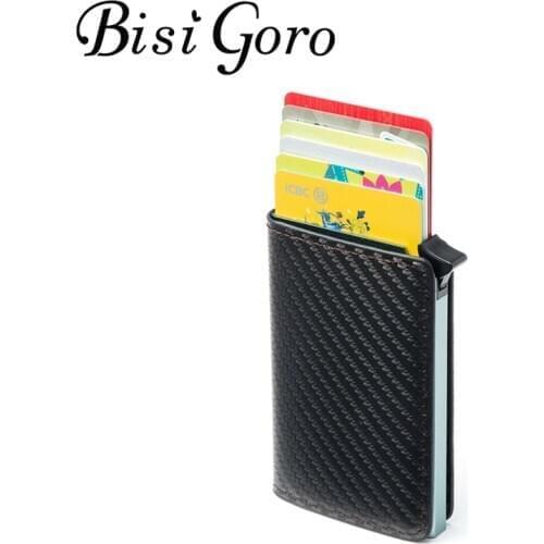 BISI GORO RFID PU Leather Single Box Wallet Carbon Fiber Protector Credit Card Holder Slim Card Case 2020 New tarjetero hombre