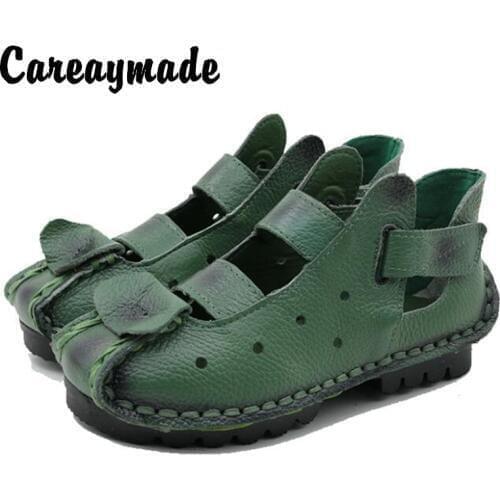 Careaymade-head layer cowhide pure handmade personality folk style womens shoe shallow soft bottom export Sandals,4 colors