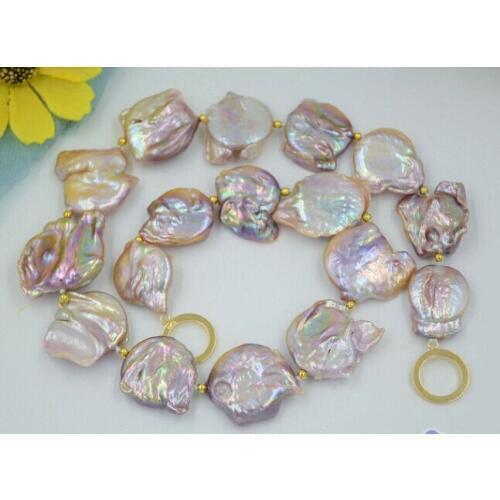 CBN59 18" 22mm LAVENDER BAROQUE COIN KESHI REBORN PEARL BEAD NECKLACE