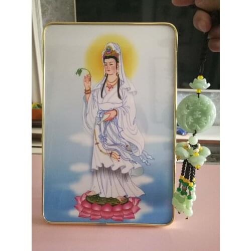 HOME ALTAR WALL FAMILY EFFICACIOUS BLESS TALISMAN LOTUS GUAN YIN BODHISATTVA BUDDHA ORNAMENT ART STATUE + JADE AMULET PENDANT