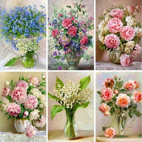 HUACAN 5D DIY Diamond Painting Flower Vase Cross Stitch Full Square Drill Mosaic Beaded Handcraft Kits Rhinestones Picture