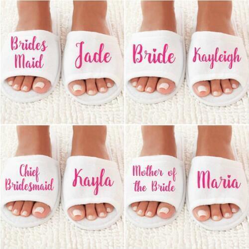 CUSTOMZIED name and title wedding bridesmaid bride spa slippers Matron of honor Bachelorette bridal shower party favors gifts