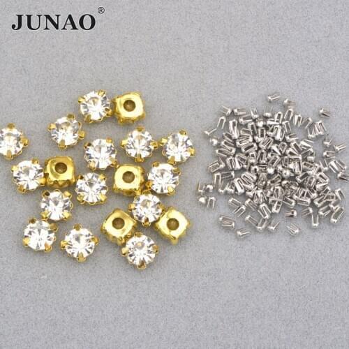 JUNAO 8mm Gold Claw Rhinestone for DIY Pearl Machine Flatback Glass Crystal for Hand Press Machine Tools DIY Crafts Accessories