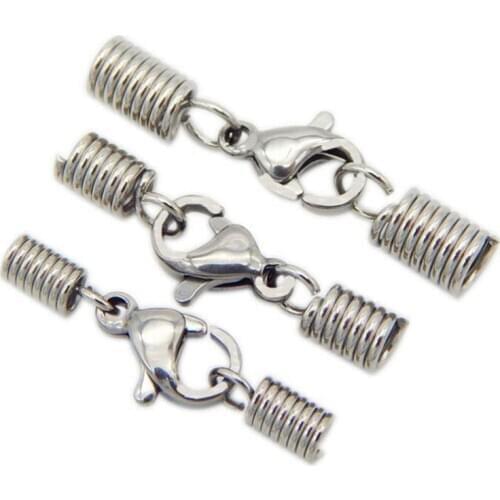 10pcs 2.5/3/4mm Hole Size Stainless Steel Leather Cord End Caps with Lobster Clasp Connector for Jewelry Making