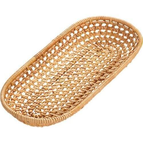 Diplay Baskets Woven Food Tray Kitchen Organizer Fruit Dish Poly Oval Weaving Vegetables Wicker Chinese Style Knife Storage Bowl