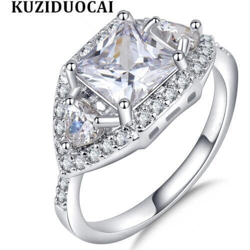 Kuziduocai New Fashion Jewelry Dazzling Big Zircon Stainless Steel Angels Eye Wedding Rings For Women Gifts Anillo Bague R-562