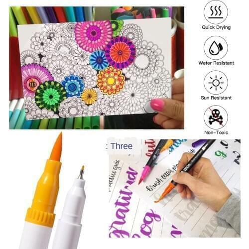 Dual Tip Brush Pen Art Marker Set 12 Colors Drawing Markers for Coloring Books
