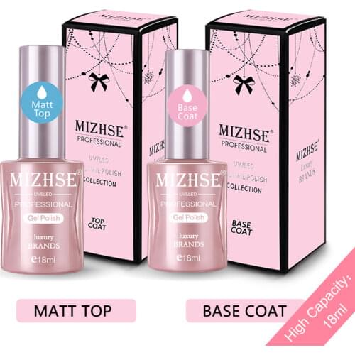 MIZHSE 18ML Matte Top Coat UV Gel Nail Polish 2pcs Base and Top coat Soak Off Gel Lak Transparent Color Matt Top Coat