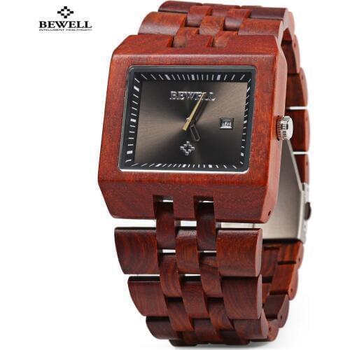 Bewell Men Imported Quartz Movtment Wooden Watch, Man Fashion Calendar Wood Wrist watch, Waterproof Wristwatch