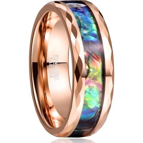 NUNCAD Tungsten Carbide Ring 8MM Width 2.3MM Thick Plating Rose Gold Batch Flower Inlaid Abalone Shell Tungsten Steel Ring