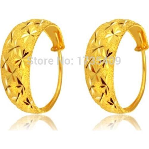 Pure Solid 999 24k Yellow Gold Earrings /Women Many Star Hoop Earrings / 4.5g
