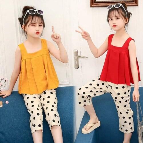 2-13 Years Girl Summer Sets Short Sleeve Cotton Top Shirts +Dot Short Pants Korean Style Baby Toddler Girl Clothing 2 Pieces