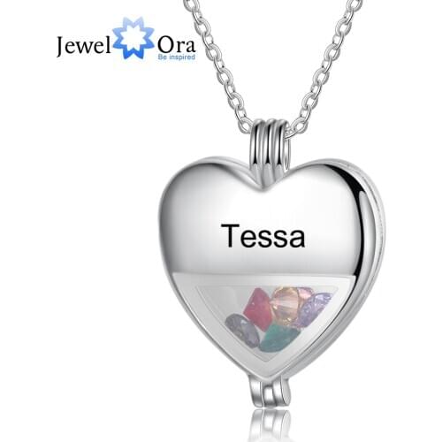 JewelOra Personalized Multiple Birthstone Heart Locket Necklace Custom Name Engraved Pendant Jewelry Gifts for Women