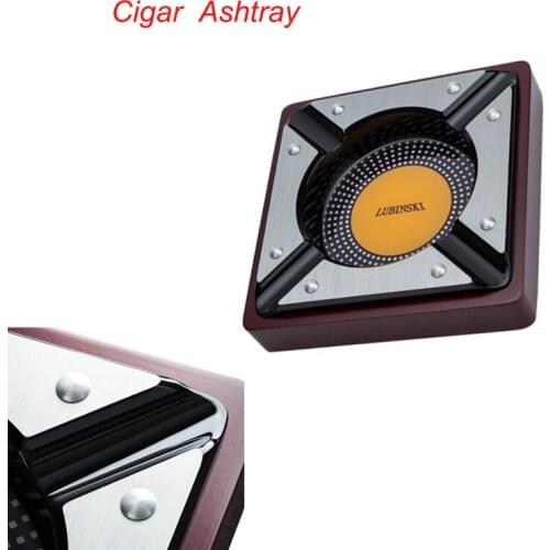 Lubinski Cigar Ashtray Red Wood Body Zinc Alloy Slot4 Finger Metal Cigar Holders Cigarette Ashtray For Cohiba Cigars Accessories