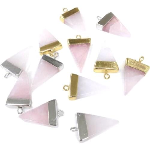 Natural Stone Rose quartzs Pendant Triangle shape suspension Pendant for Jewelry Making Diy necklace accessories
