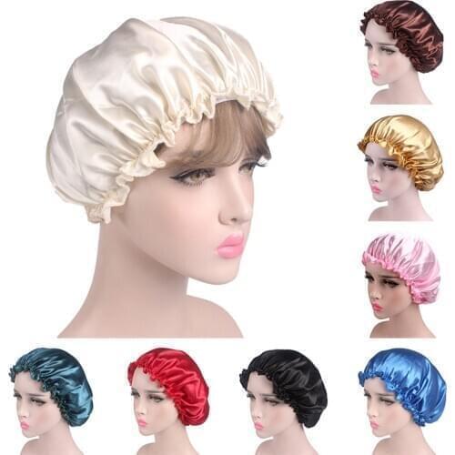 Extra Large Satin Sleep Cap High Quality Waterproof Shower Cap Protect Hair Women Hair Treatment Hat 6 Colors