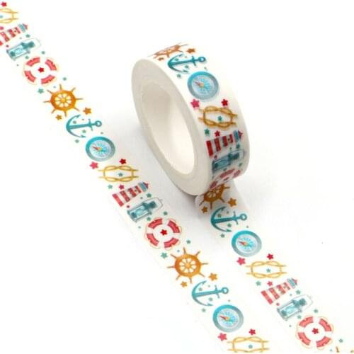 1PC 15MM*10M Compass Life buoy Stars Designs Wide Washi Tape Scrapbooking Japanese Album DIY Decorative Paper Tape