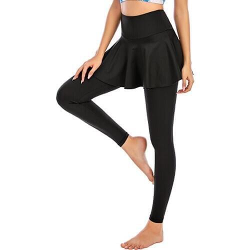 Sport Women Fitness Running Yoga Pants Tennis Skating Dance Sports High Elastic Waist Push Up Fake Two Long Hakama Leggings