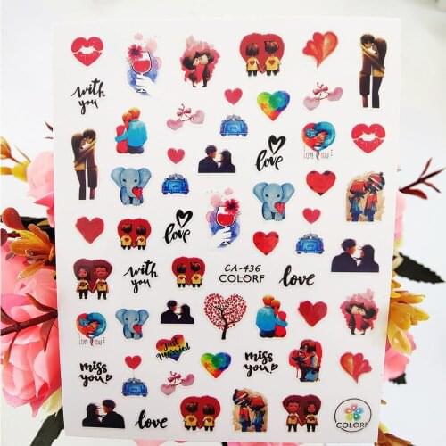 Sweet Love Lover 3D Nail Sticker Love you Miss You Kiss Stickers for Nails Decoraciones Foil Decals Manicure Accessories