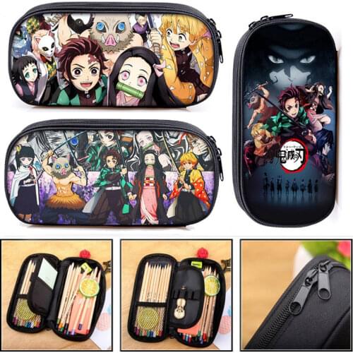 Anime Demon Slayer Kimetsu No Yaiba Canvas Purse Pencil Case Zipper Makeup Bag Pen Stationery Bag catoon Pencil Box