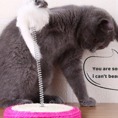 Pet Products Durable Cat Toy Sisal Spring Plate Plush Mouse Play Plate Puzzle Interactive Feather Self-Hey Cat Scratching Board