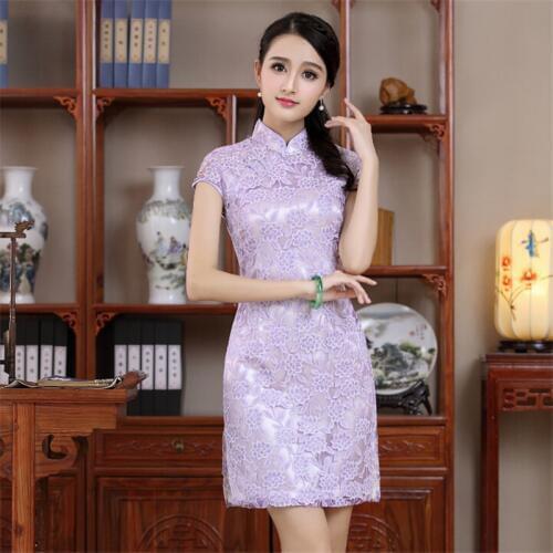 Shanghai Story Traditional Chinese Clothing Womens Lace Cheong-sam Mini Qipao Dress Flower embroidery cheongsam