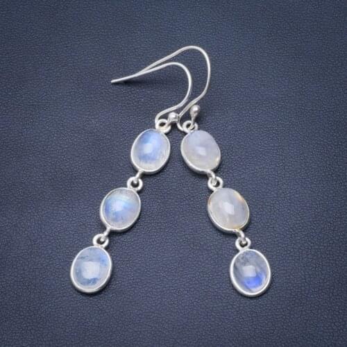 Natural Rainbow Moonstone Handmade Unique 925 Sterling Silver Earrings 2.25" B2385
