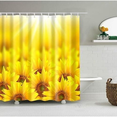 Yellow Beautiful Flower White Dazzling LightBathroom shower curtain durable fabric mildew bathroom accessories creative