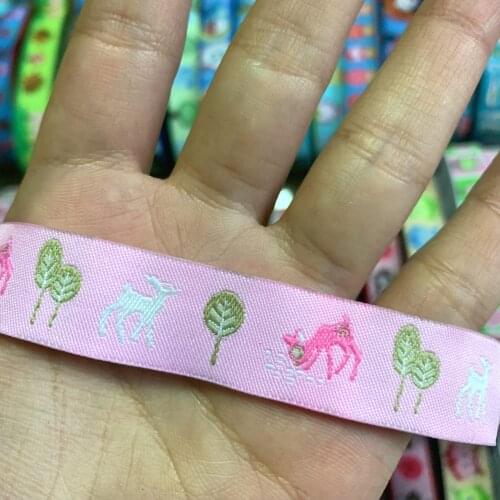 ZERZEEMOOY 5/8" 16 mm 5yards/lot Cartoon Polyester Woven Jacquard Ribbon Elk and fawn in the jungle KTZD19112537