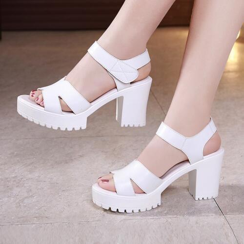 Plus Size Block Heel White Wedding Shoes Summer Platform Sandals Ladies 2020 High Heels Sandals Women Elegant Office Shoes