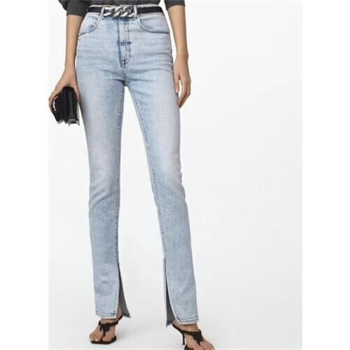 High Waist Jean Women Slit Simple Zipper 2020 Fashion Denim Pants