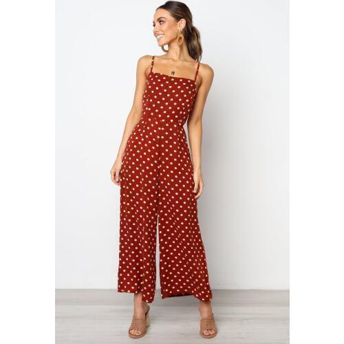 Bow Tie Wide Leg Women Jumpsuits Sexy Backless Bodysuits Bohemain Rompers Playsuit 2019 Female Polka Dot Beach Wear