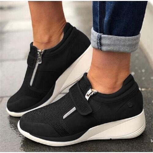 2020 New Woman Wedge Sneaker Women Casual Shoes Breathable Women Non-slip PU Leather Increased Shake Shoes Sneakers Size 35-43