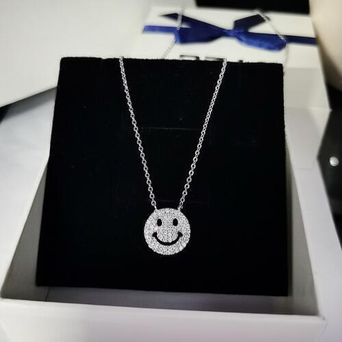 Smile face Lab Diamond Pendant 925 Sterling Silver Party Wedding Pendants Chain Necklace For Women Bridal statement Jewelry
