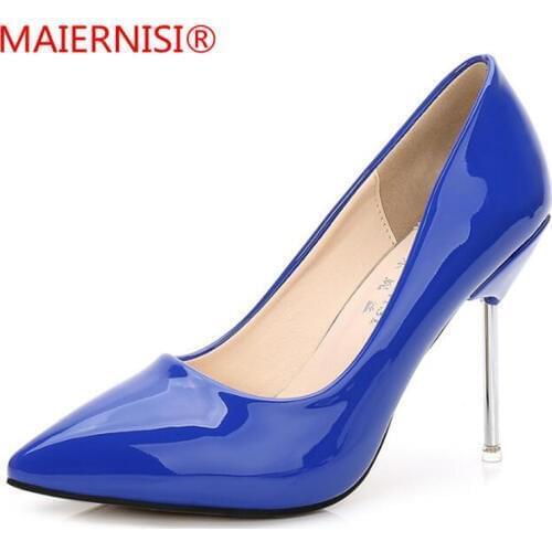 Plus Size 35-42 Women Shoes Pointed Toe Pumps Patent Leather Dress Shoes High Heels Boat Shoes Wedding shoes zapatos mujer