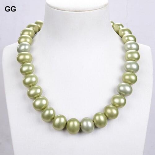 GG Jewelry 18'' 14x19MM Natural Green Sea Shell Pearl Necklace For Women