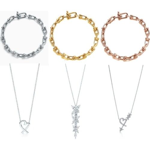 1:1 high quality original 925 sterling silver U-shaped thick chain necklace, a variety of ladies accessories, free shipping