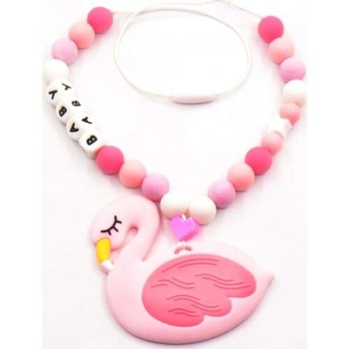 1pcs Baby Teethers Flamingo Charms Nursing Teething Necklace Baby Shower Gift Personalized Baby Name Unique Teethers Necklace
