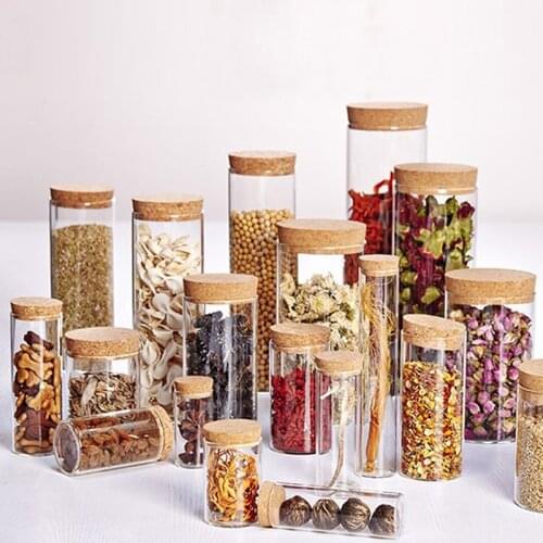 1Pc Glass Jar With Cork Lid Sealed Canister Food Storage Bottles Container